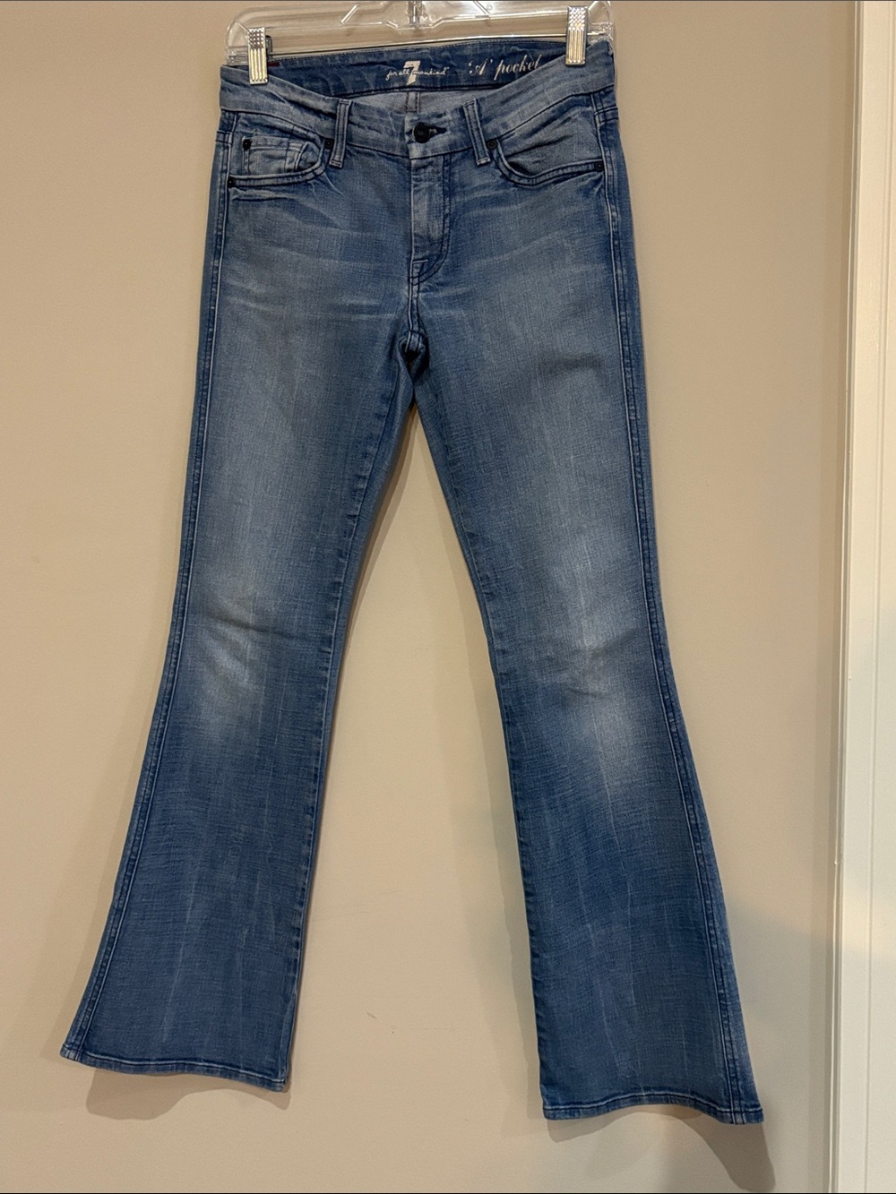 7 For All Mankind A Pocket  Medium Blue Flare Jeans - Women's Wide Leg